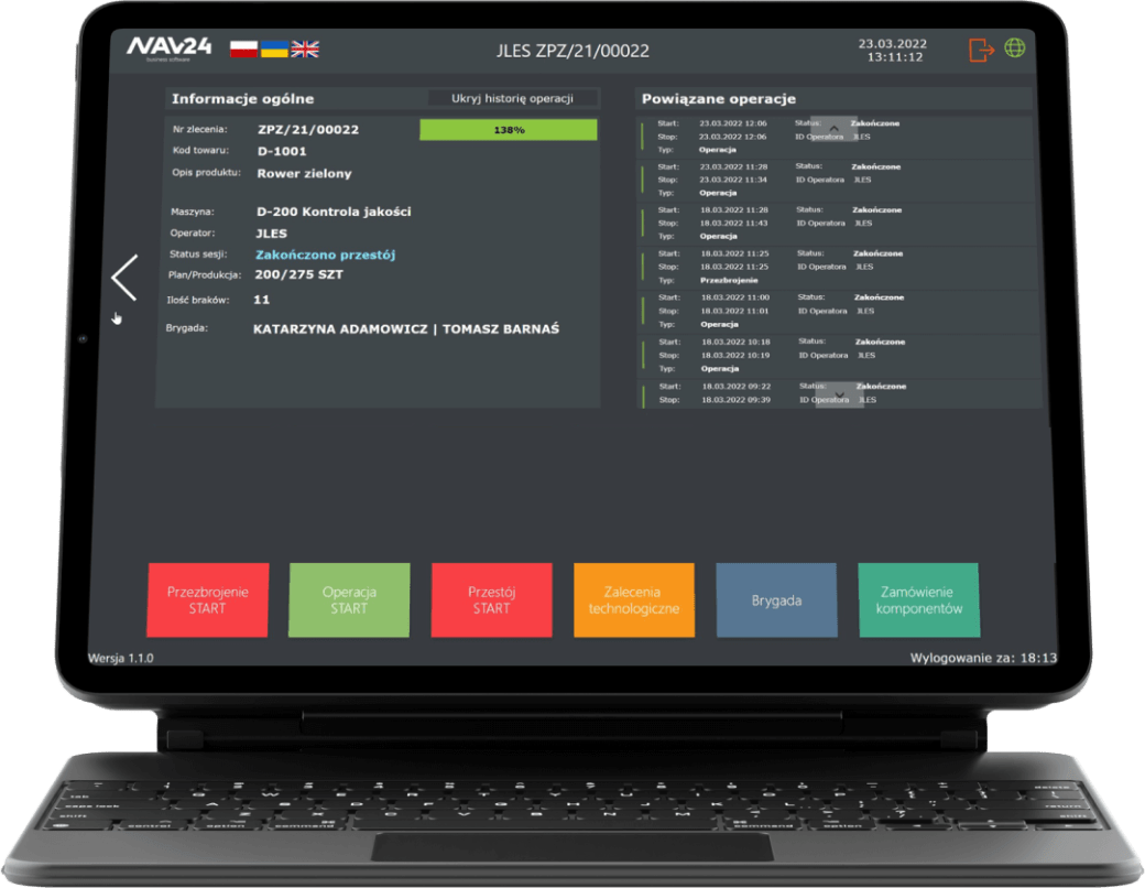 panel produkcyjny system mes