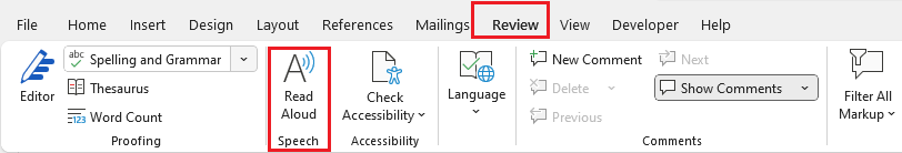 read aloud function in word