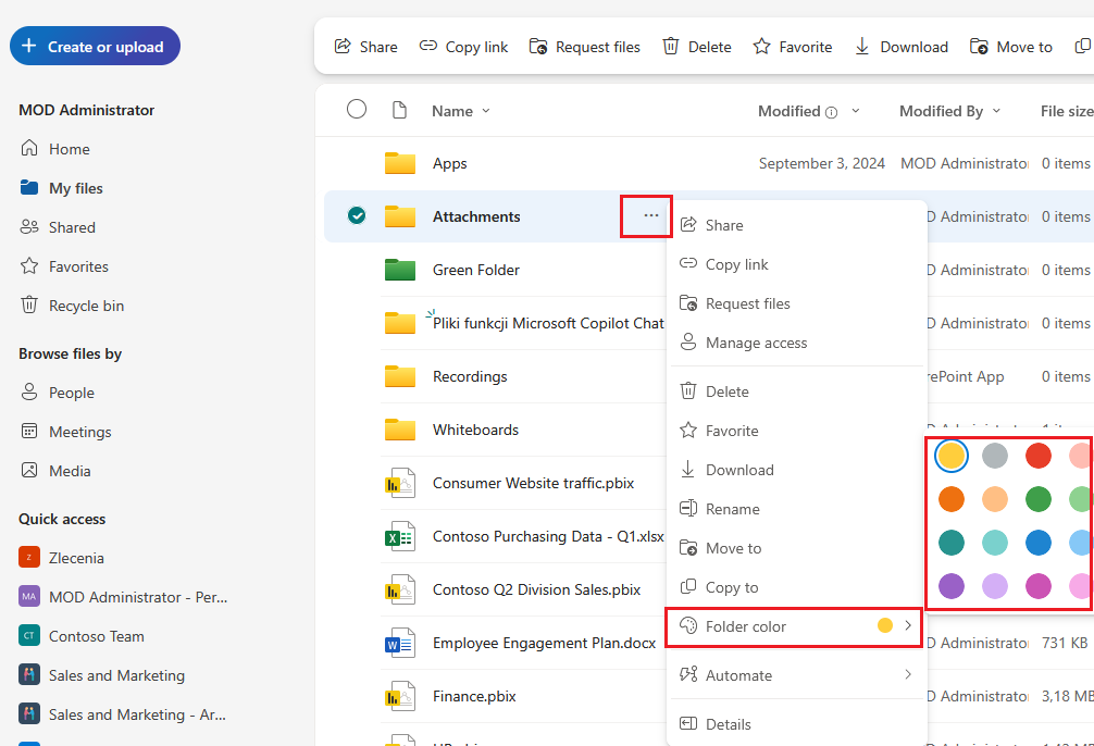 color folders in onedrive