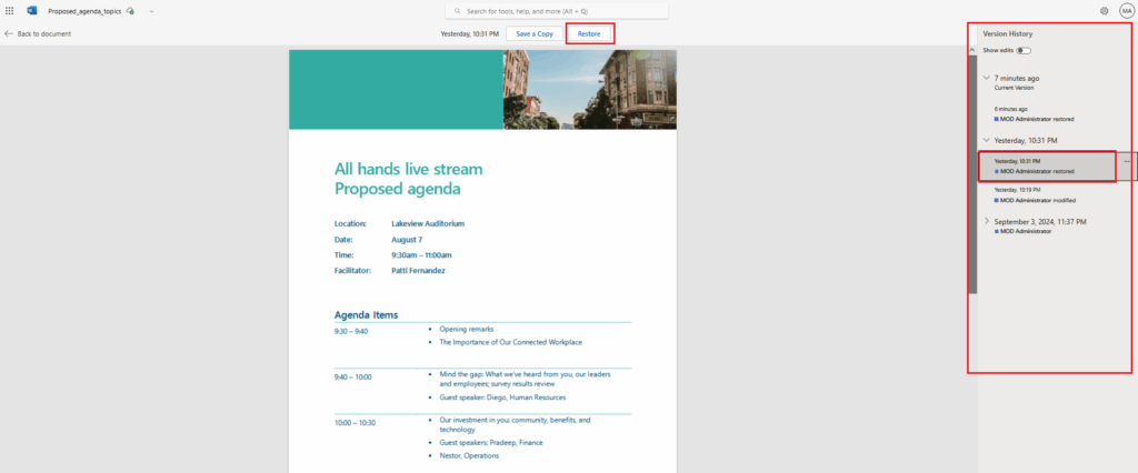 file hirstory onedrive